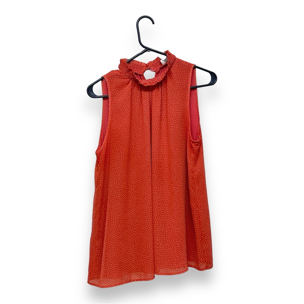 LOFT Outlet Sleeveless Mock Neck Blouse Polka Dot Shell Top Coral Red Medium - Picture 4 of 10